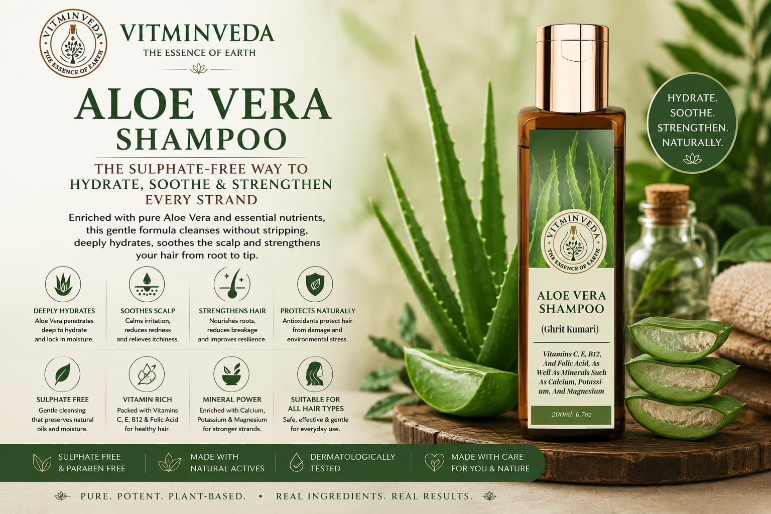 Aloe Vera Shampoo - 200ml - Natural Ayurvedic Skincare | VITMINVEDA