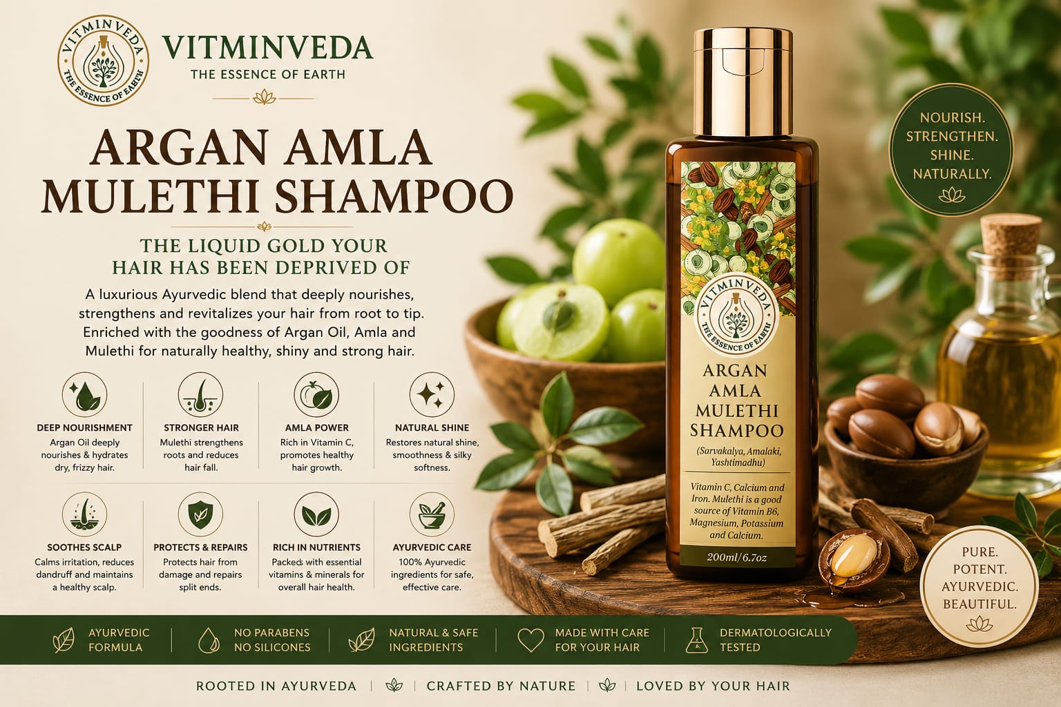 Moroccan Argan Oil Shampoo - 200ml - Natural Ayurvedic Skincare | VITMINVEDA