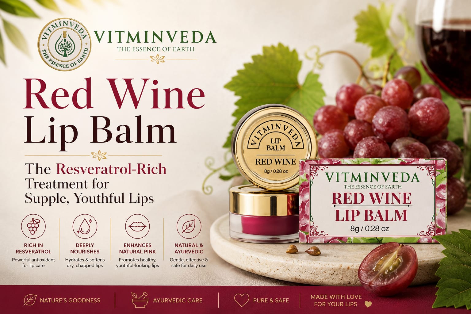 Red Wine Lip Balm - 8gm - Natural Ayurvedic Skincare | VITMINVEDA