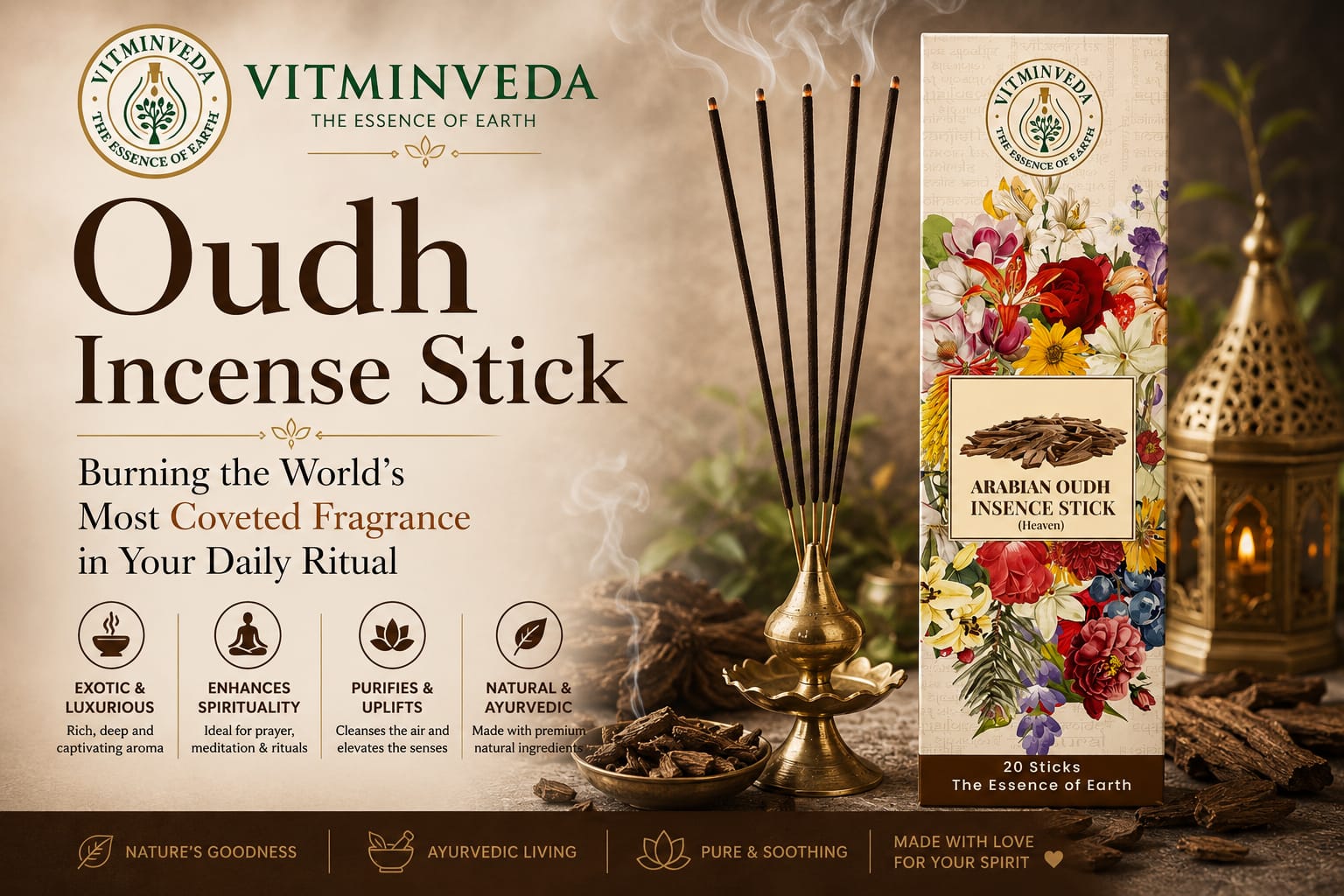 Oudh Incense Stick - Natural Ayurvedic Skincare | VITMINVEDA