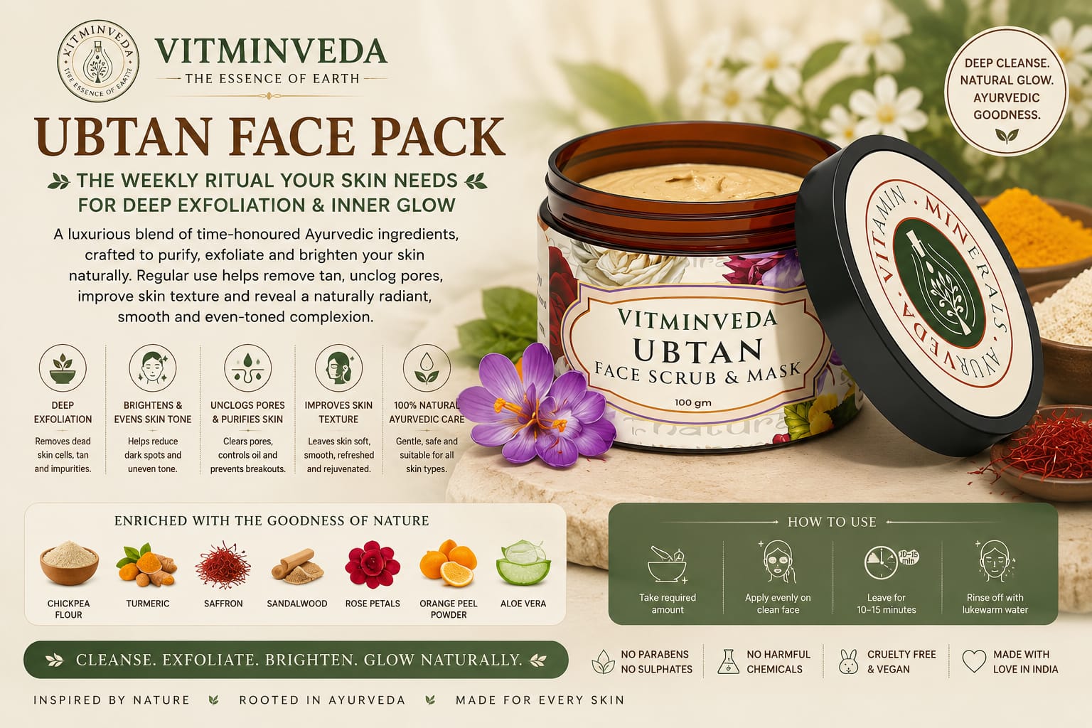 Ubtan Face Pack Scrub & Mask - Natural Ayurvedic Skincare | VITMINVEDA