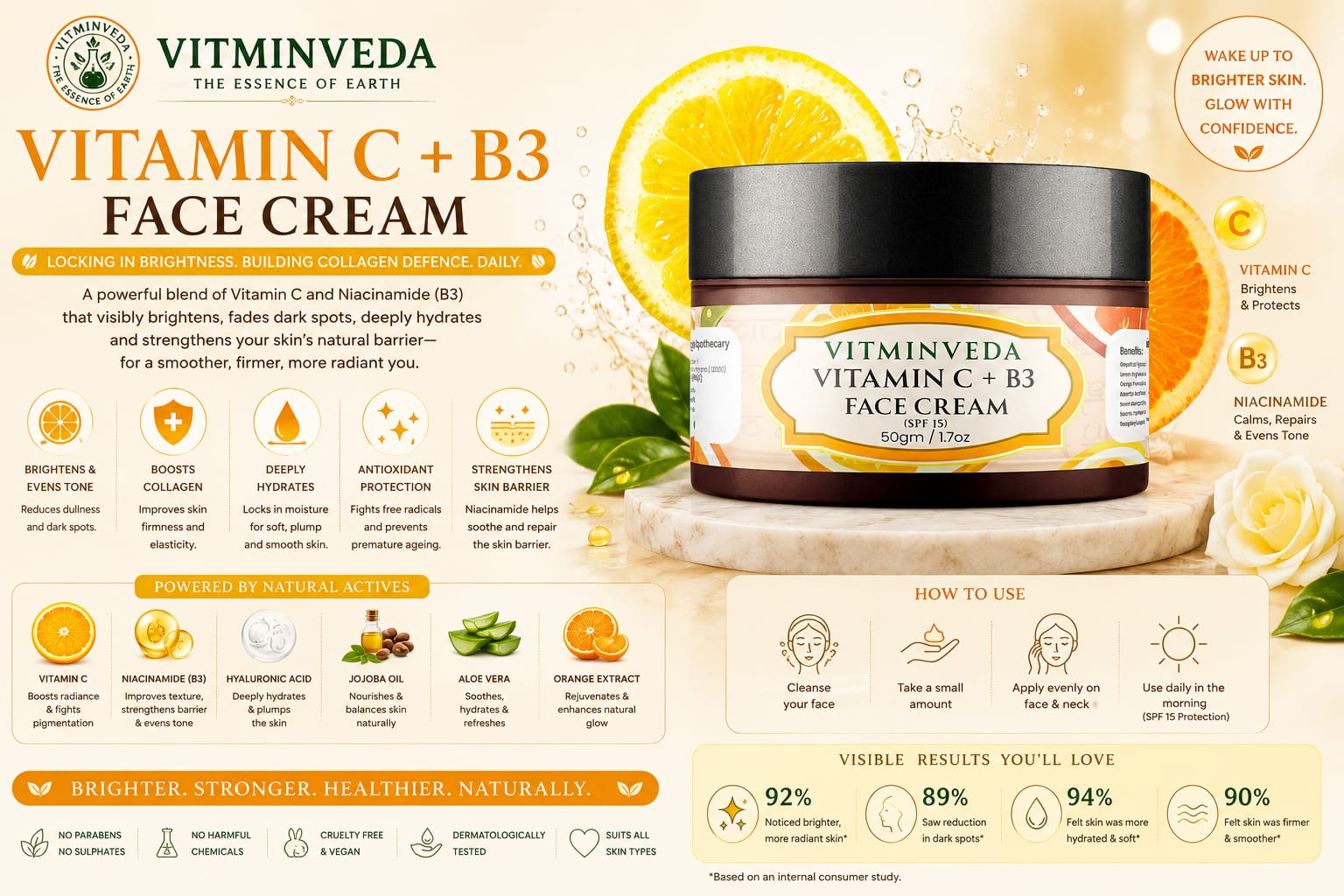 Vitamin C Face Cream - 50gm - Natural Ayurvedic Skincare | VITMINVEDA