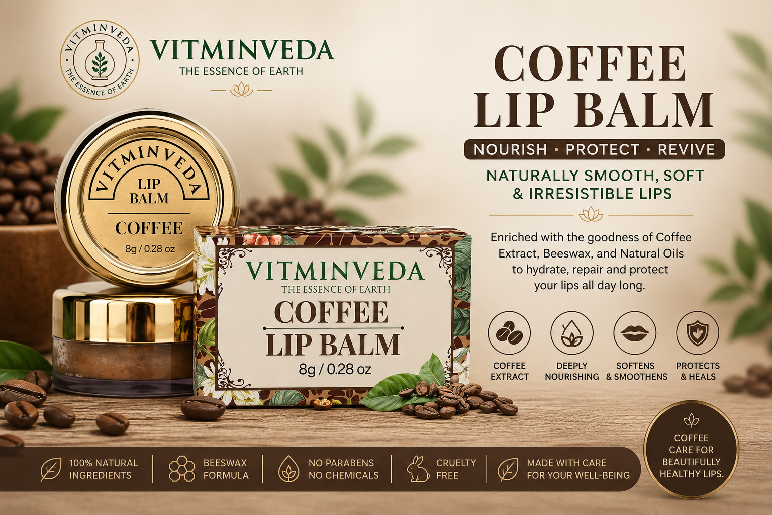 Coffee Lip Balm - 8gm - Natural Ayurvedic Skincare | VITMINVEDA