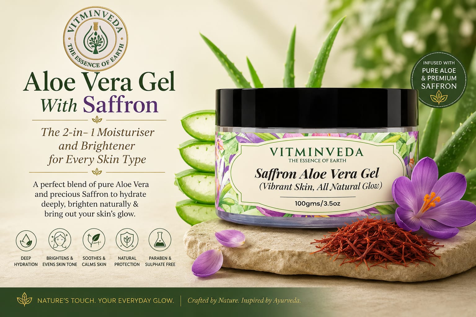 Aloe Vera Gel with Saffron - 100gm - Natural Ayurvedic Skincare | VITMINVEDA