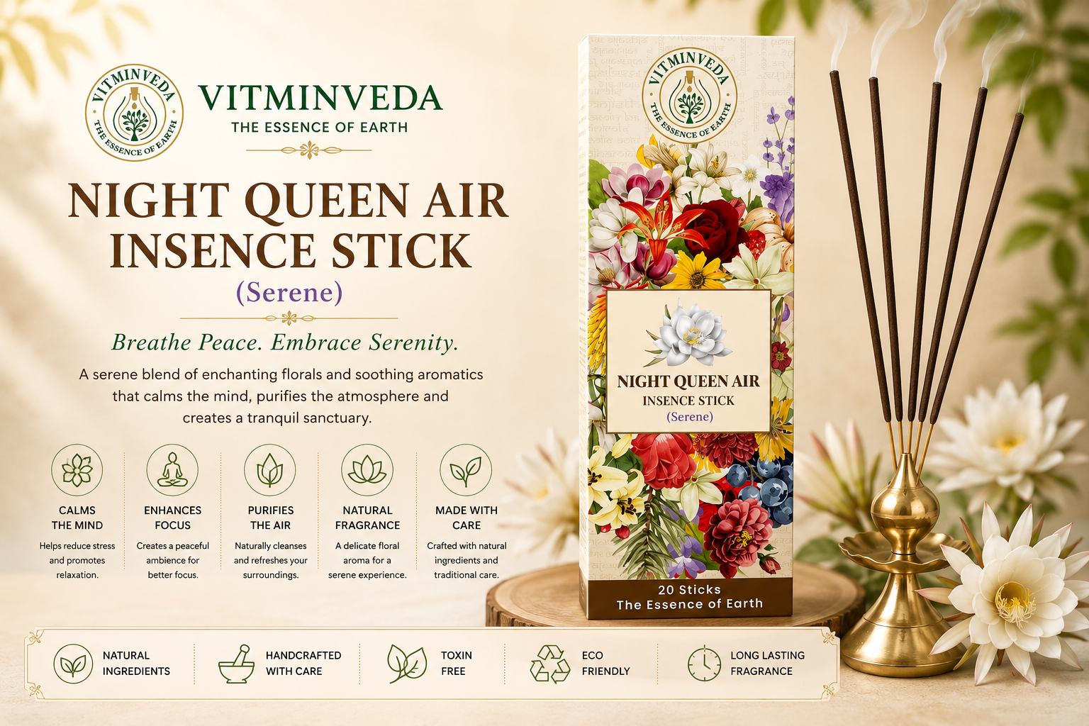 Nightqueen Incense Stick - Natural Ayurvedic Skincare | VITMINVEDA