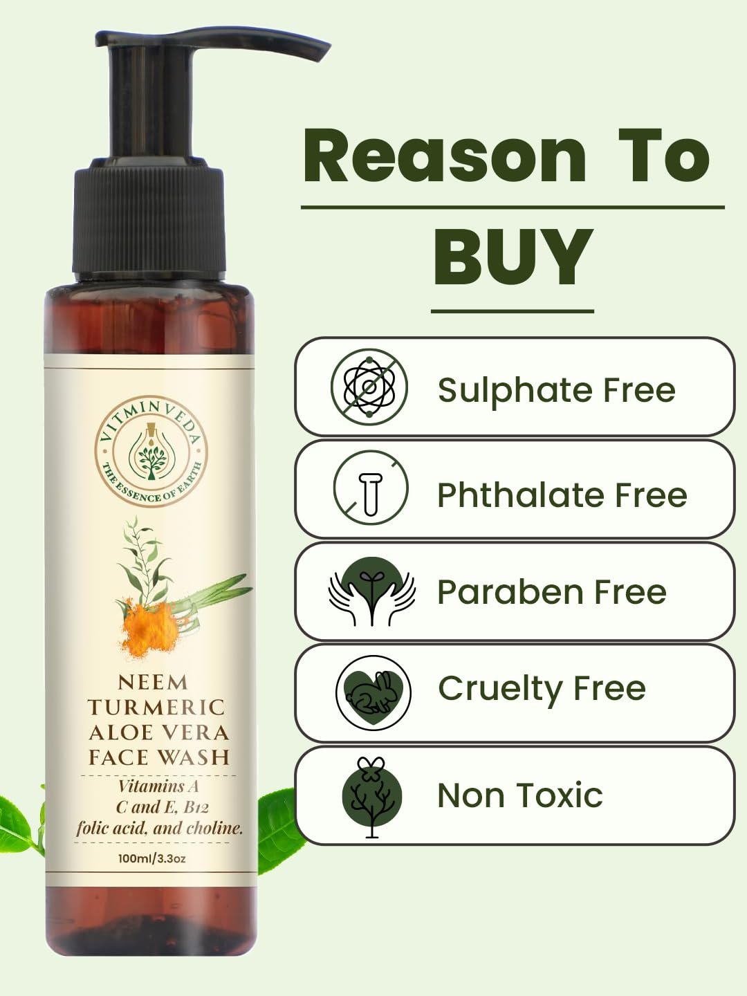 Natural Neem Turmeric Aloe Vera Face Wash 100ml — View 3