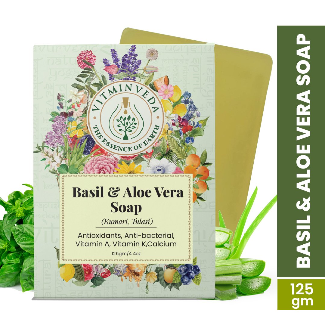 Aloe Vera Basil Herbal Soap Bar - 125gm — View 6