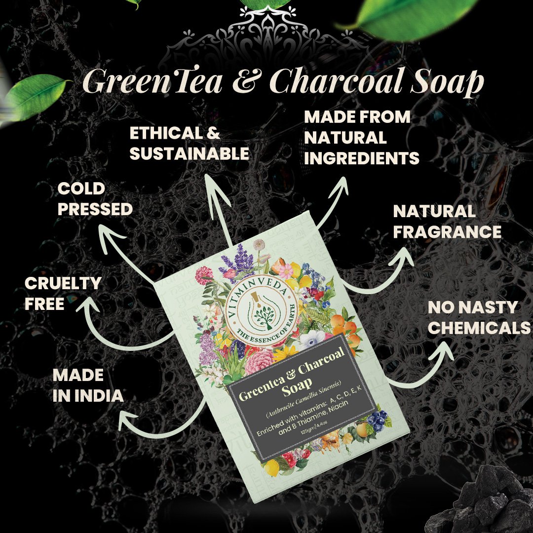 Charcoal Green Tea Herbal Soap Bar - 125gm — View 3