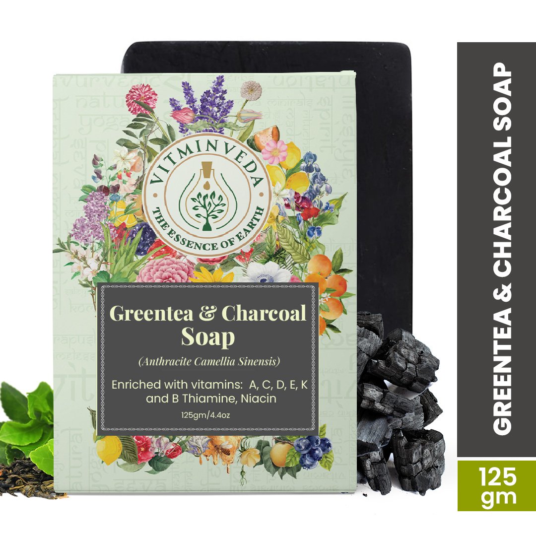Charcoal Green Tea Herbal Soap Bar - 125gm — View 6