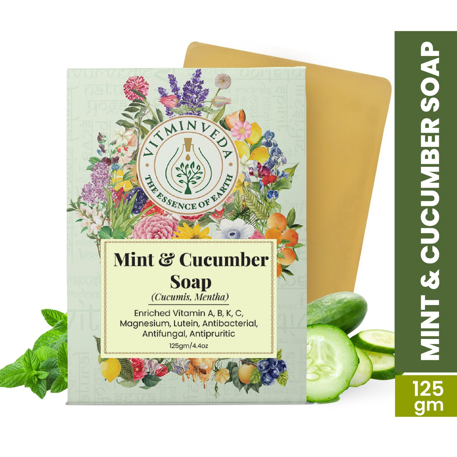 Cucumber and Menthol Herbal Soap Bar - 125gm — View 6