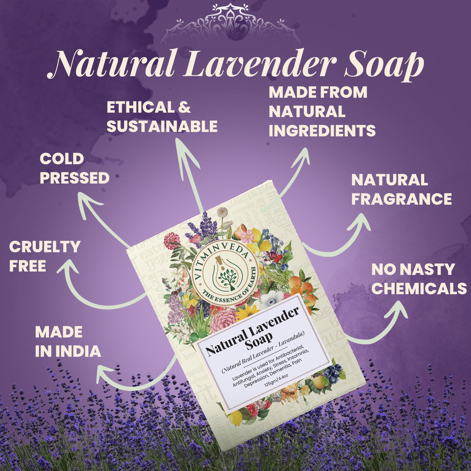 Lavender Herbal Soap Bar - 125gm — View 3