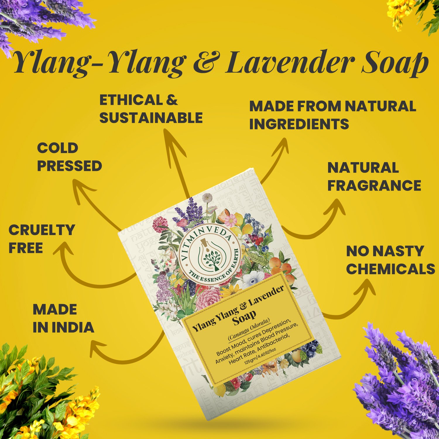 Ylang Ylang &amp;amp;amp; Lavender Herbal Soap Bar - 125gm — View 3