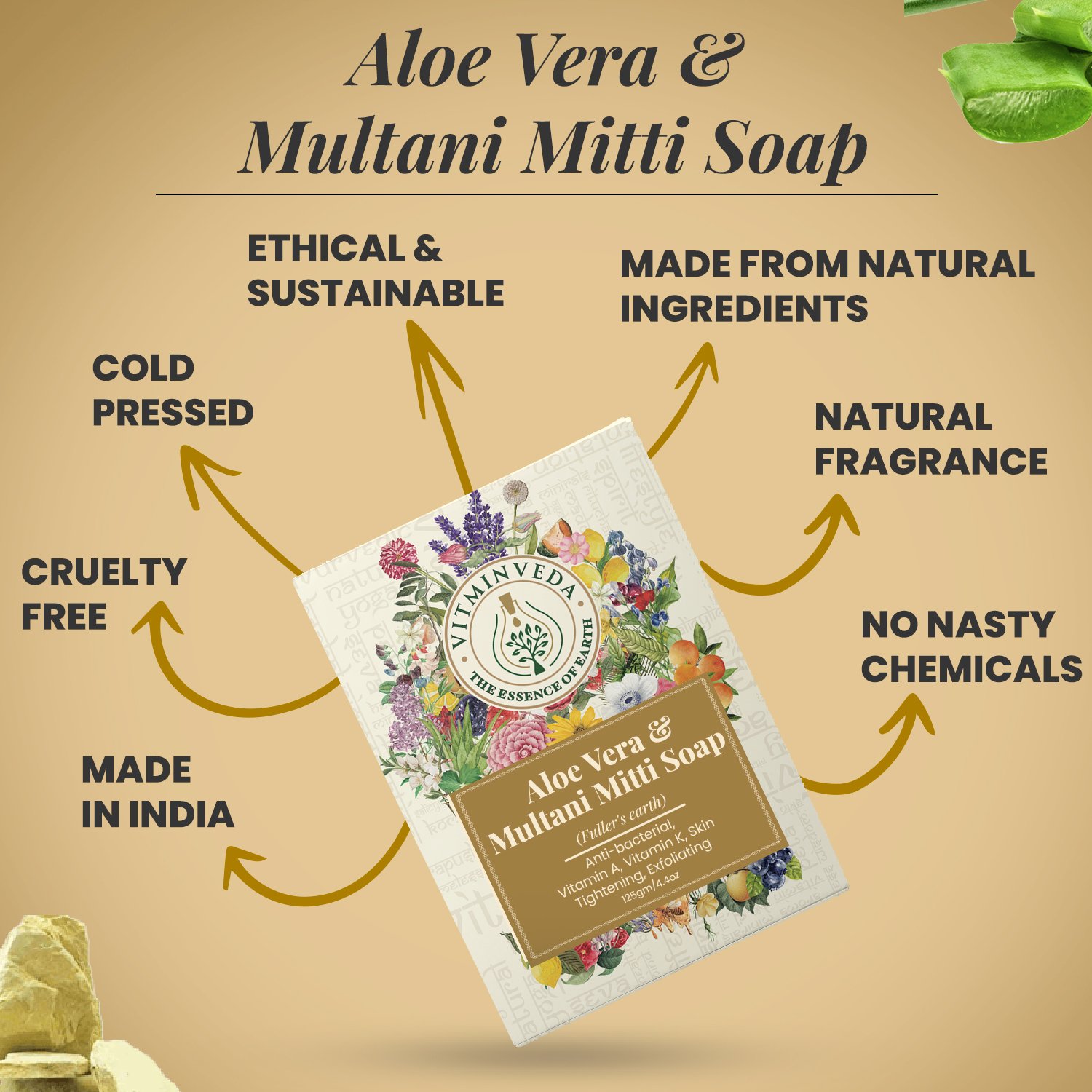 Multani Mitti Aloe Vera Soap Bar - 125gm — View 3