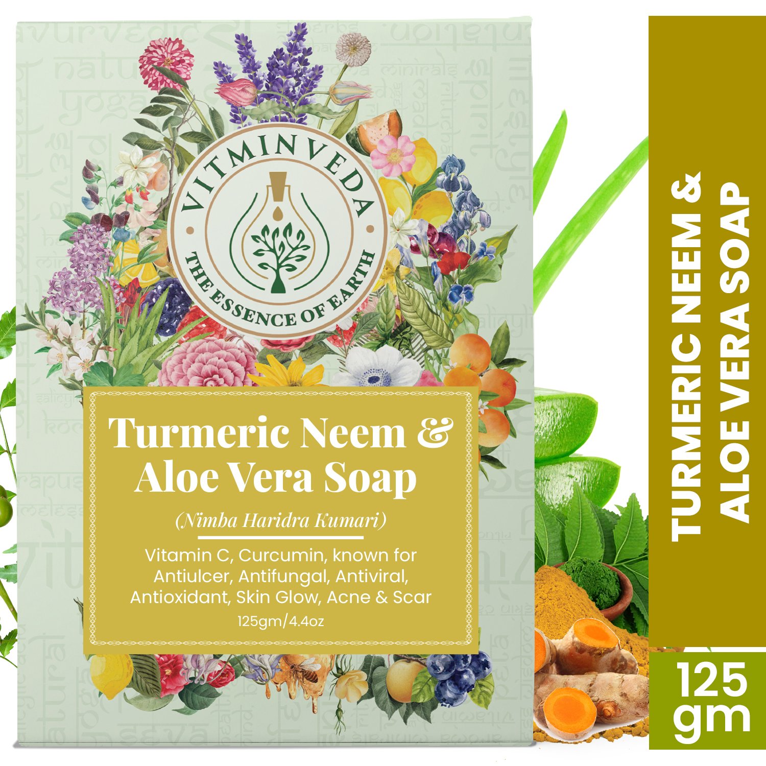 Aloe Vera Neem Turmeric Herbal Soap Bar - 125gm — View 6
