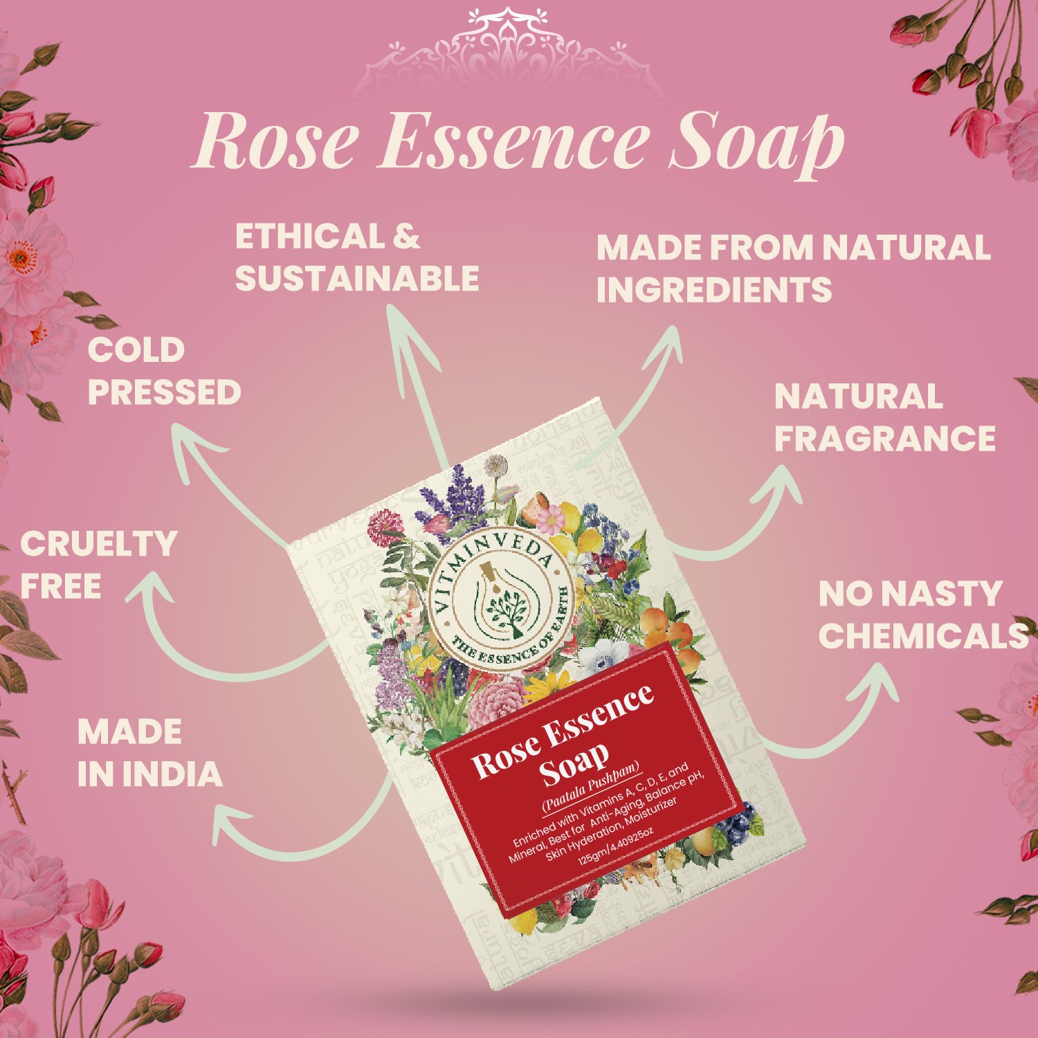Rose Essence Herbal Soap Bar - 125gm — View 3